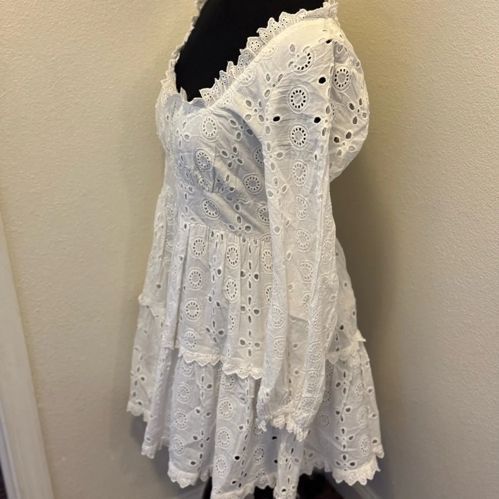 ASOS White Broderie Anglaise Dress Fit Flare Mini Square Neck Cotton 8 NEW - Picture 5 of 9